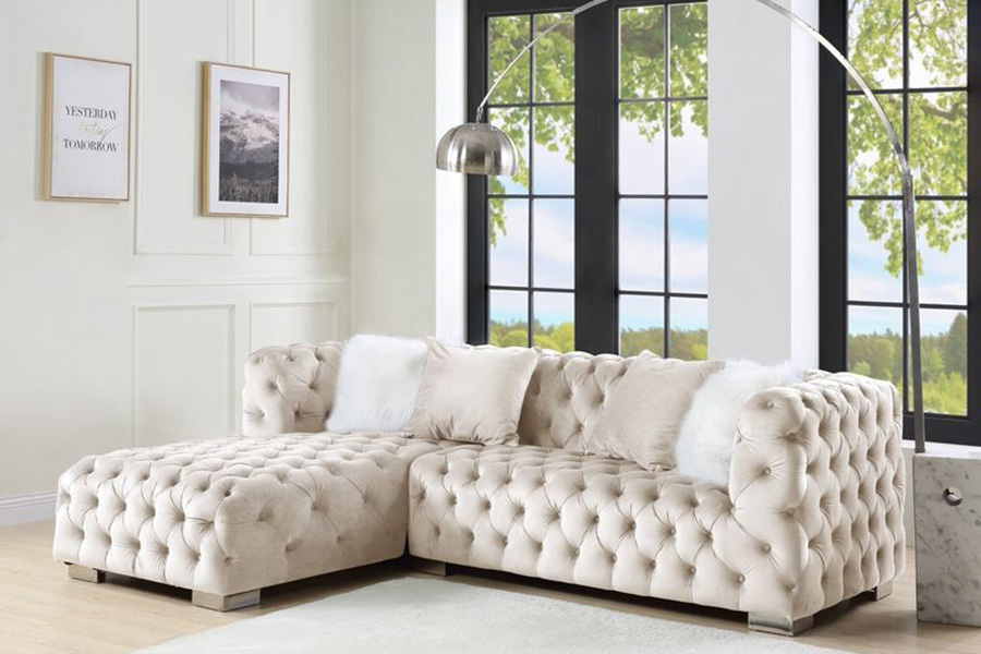 ACME Syxtyx Sectional Sofa with 4 Pillows - Beige Velvet