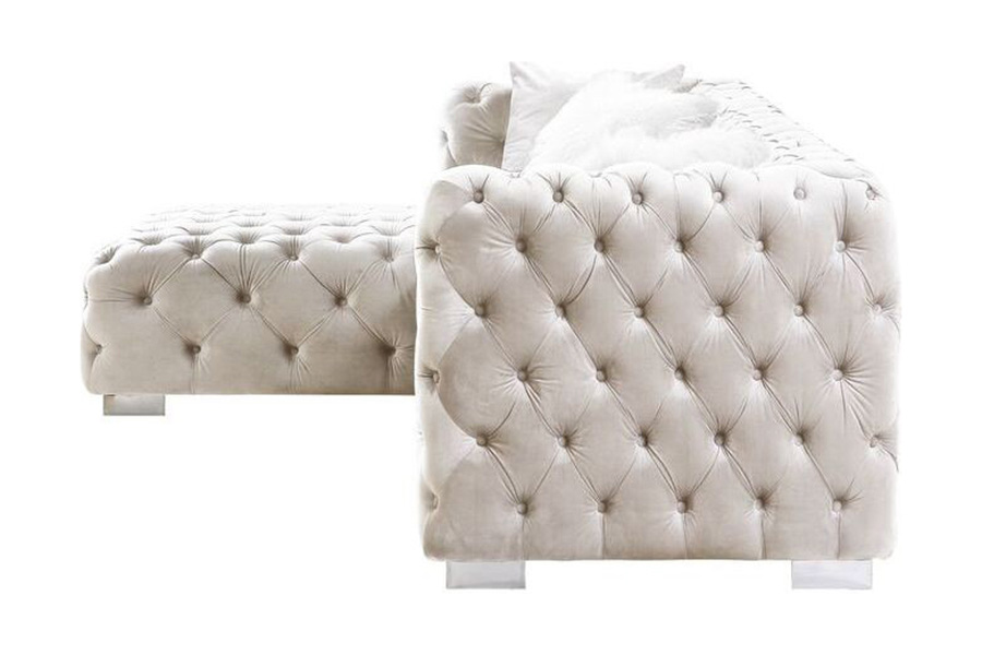 ACME Syxtyx Sectional Sofa with 4 Pillows - Beige Velvet