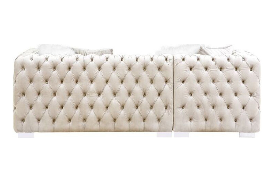 ACME Syxtyx Sectional Sofa with 4 Pillows - Beige Velvet