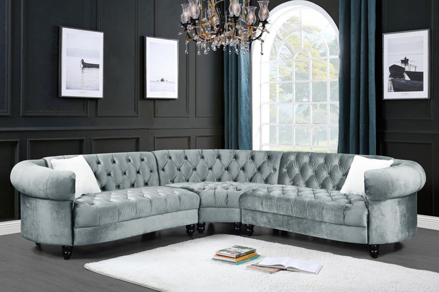 ACME - Qulan Sectional Sofa with 2 Pillows in Light Blue