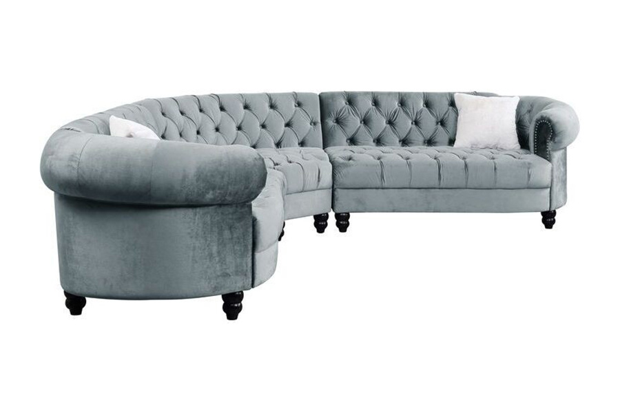 ACME - Qulan Sectional Sofa with 2 Pillows in Light Blue