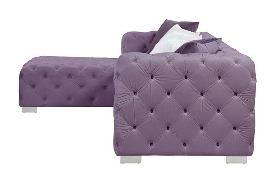 ACME Qokmis Sectional Sofa with 6 Pillows - Purple Velvet