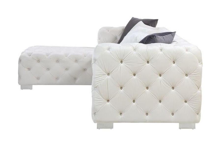 ACME Qokmis Sectional Sofa with 6 Pillows - Beige Velvet
