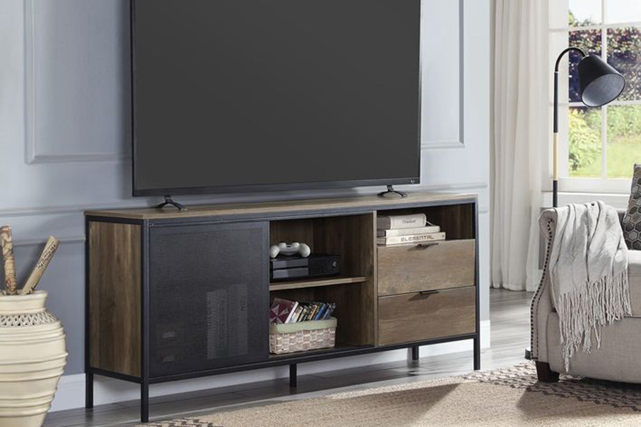 ACME - Nantan TV Stand in Rustic Oak/Black (LV00405)