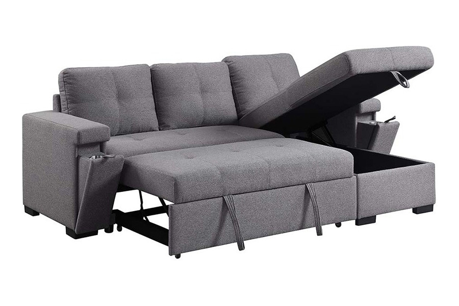 ACME - Jacop Sectional Sofa with Sleeper & Storage in Dark Gray