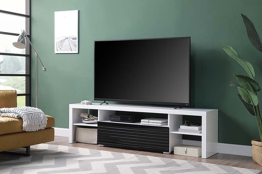 ACME - Buck II TV Stand in White/Black High Gloss