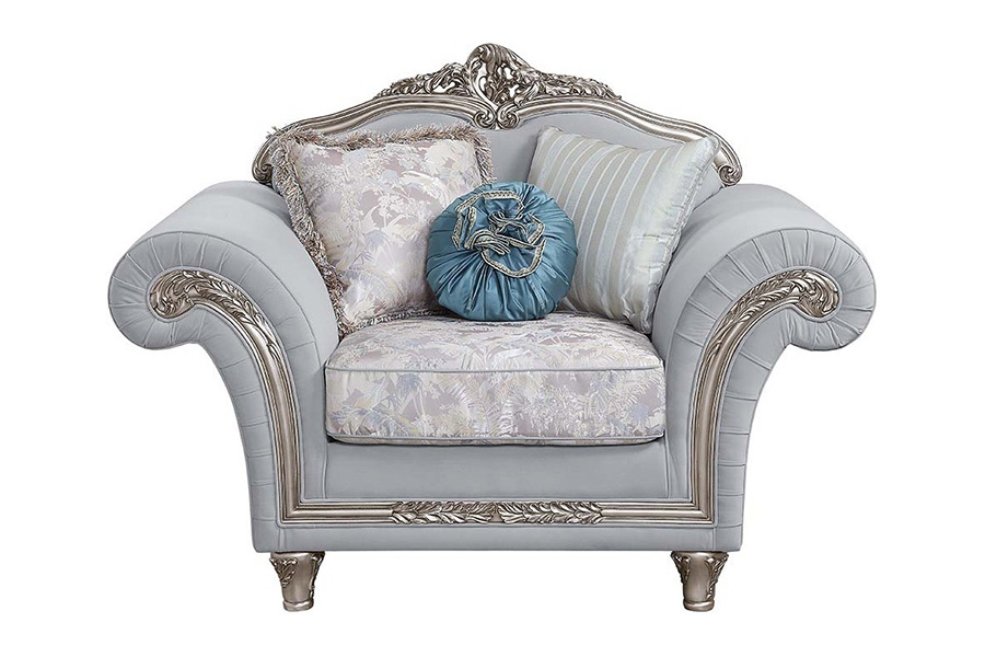ACME - Pelumi Chair with 3 Pillows in Light Gray/Platinum
