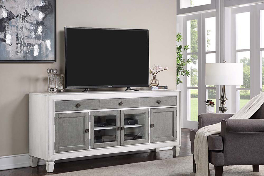 ACME - Katia TV Stand in Rustic Gray/Weathered White