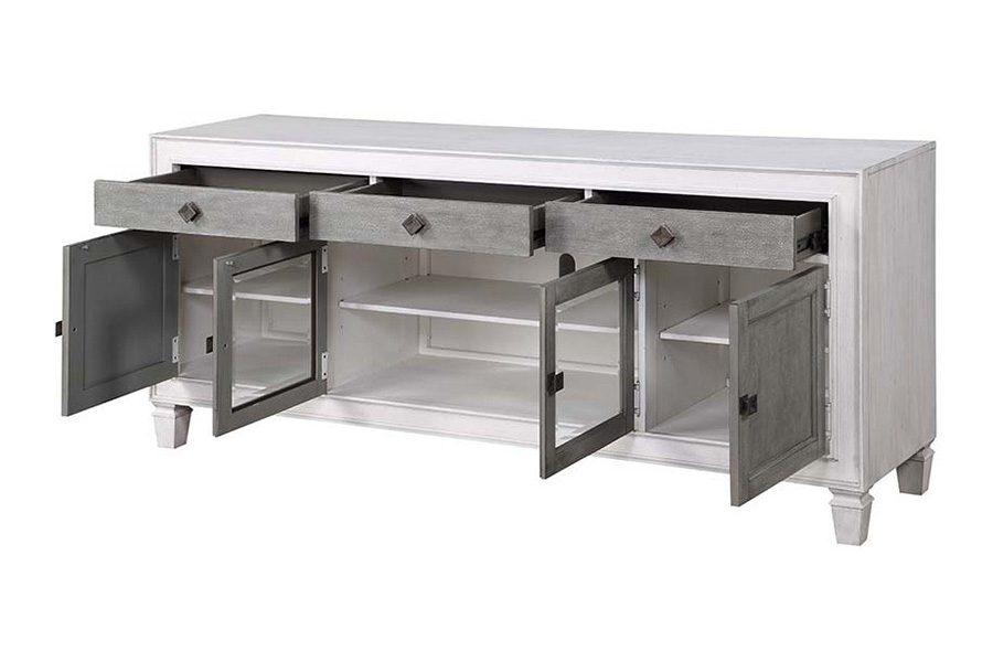 ACME - Katia TV Stand in Rustic Gray/Weathered White