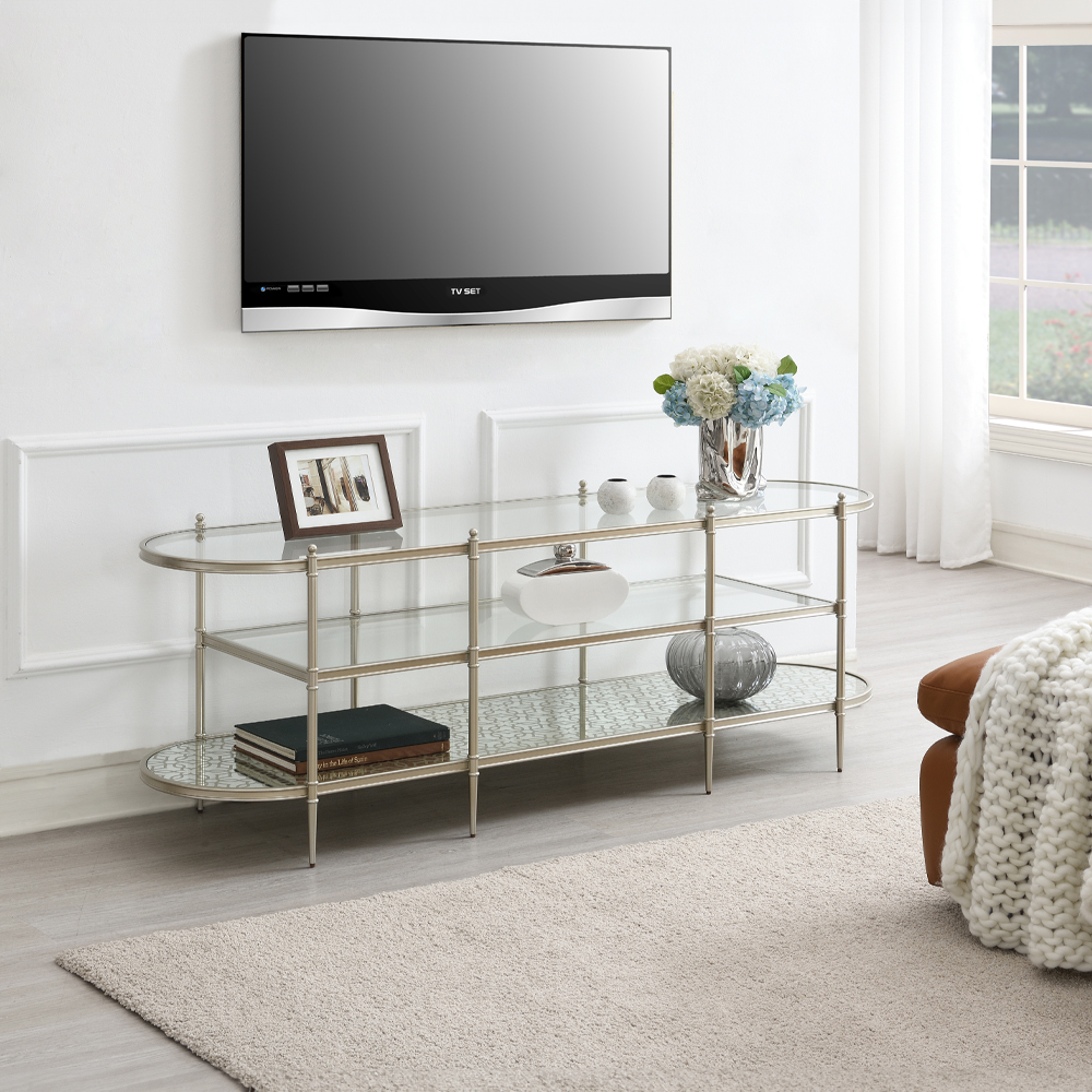 ACME - Zaba TV Stand in Glass Top/Silver