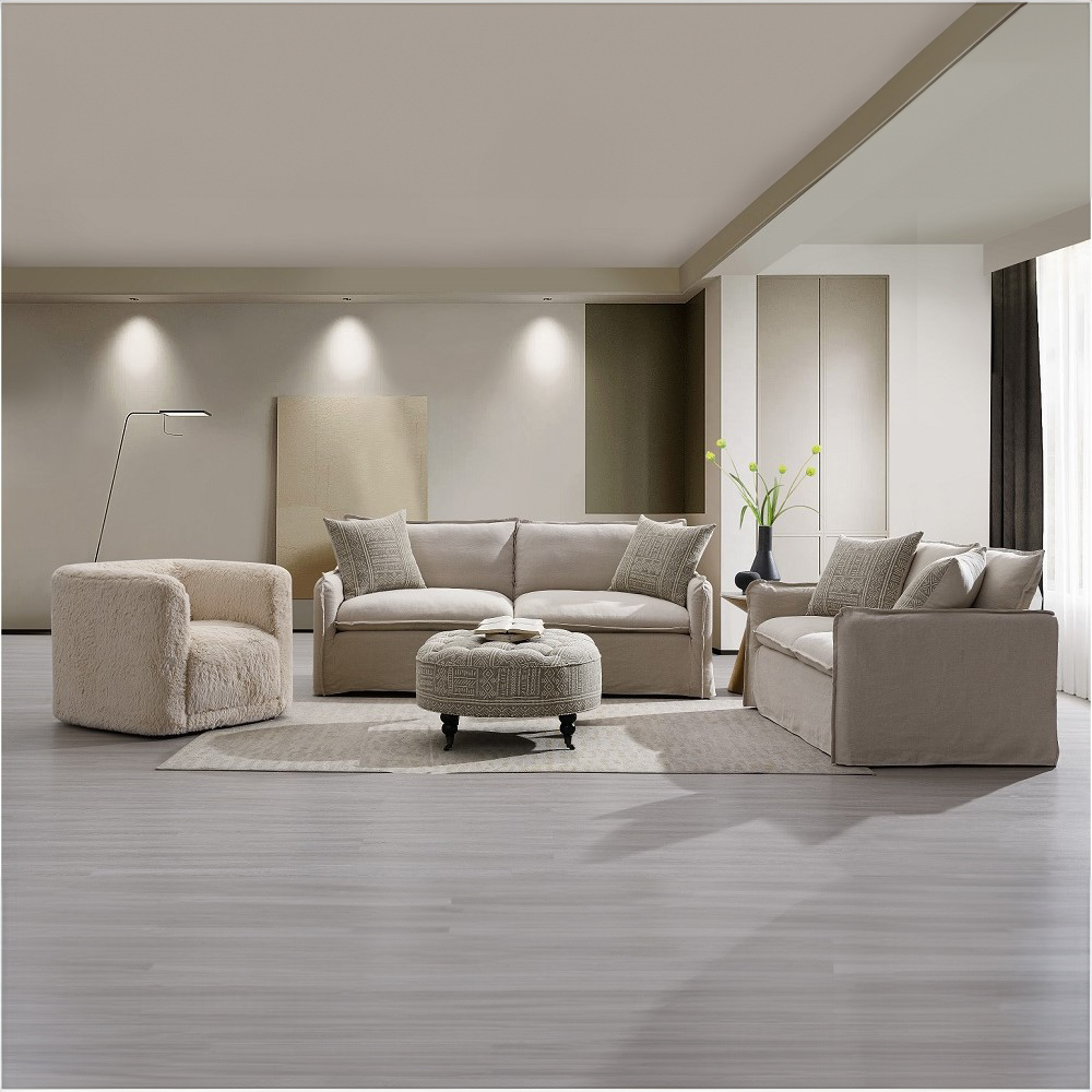 ACME - Upendo Chair with Swivel in Beige Linen