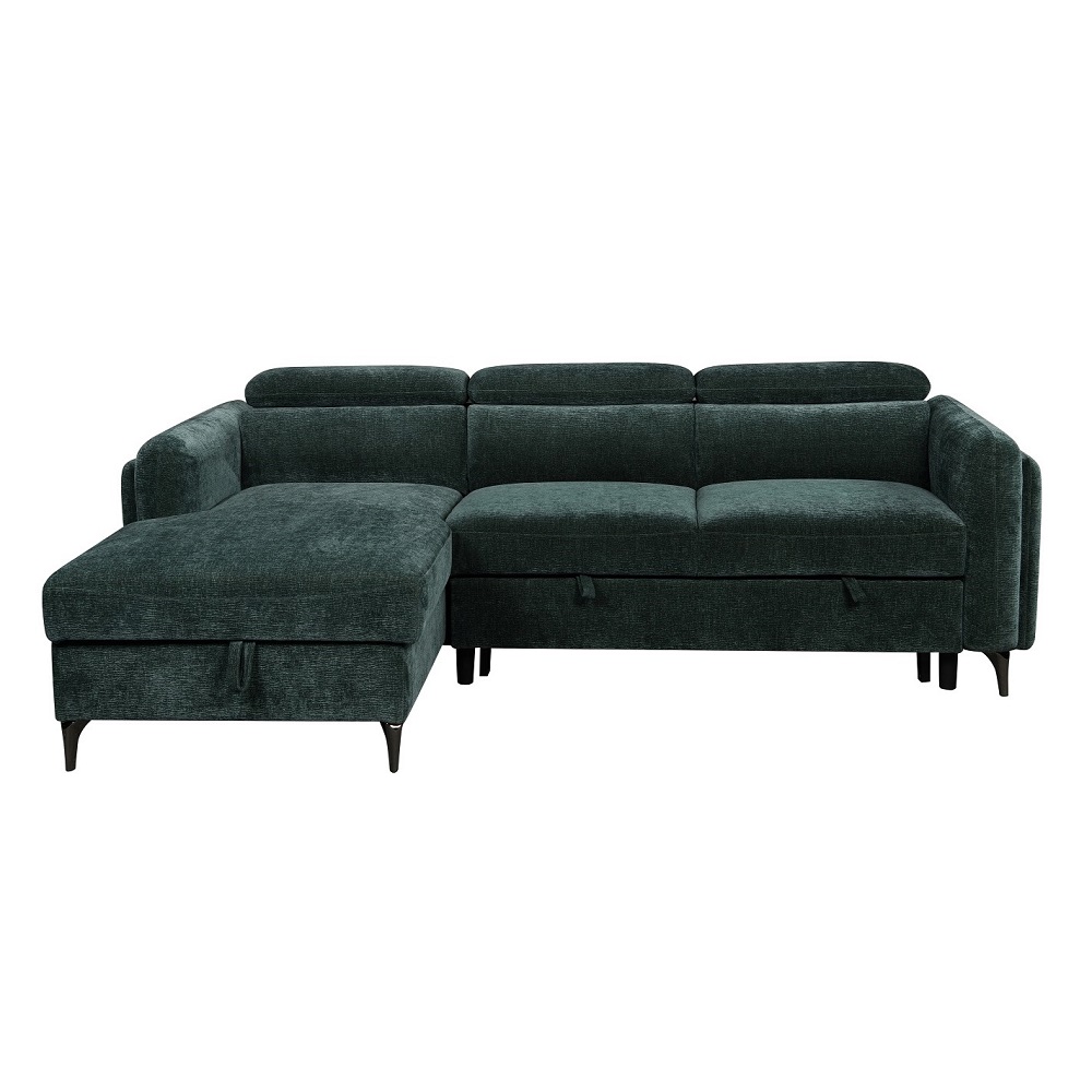 ACME - Zadok Sectional Sofa with Sleeper & Storage in Green Chenille