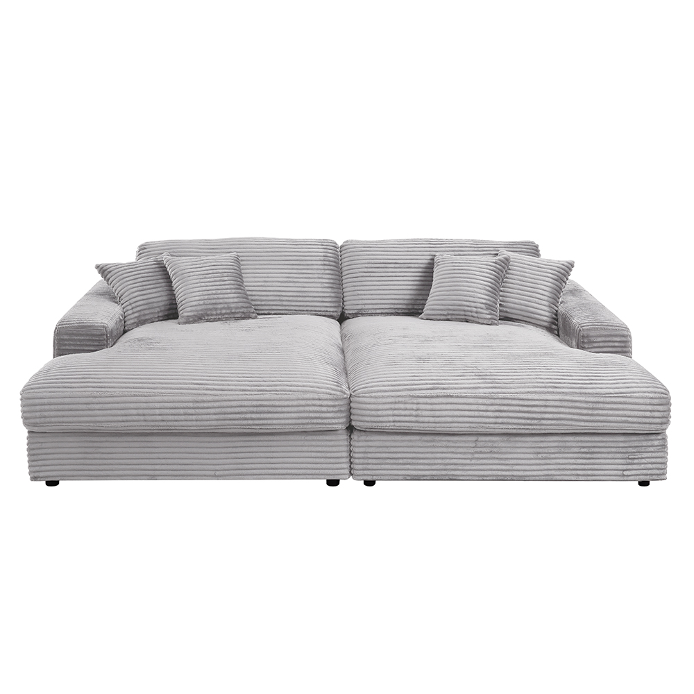 ACME Hilde Sectional Sofa with 4 Pillows - Beige Velvet
