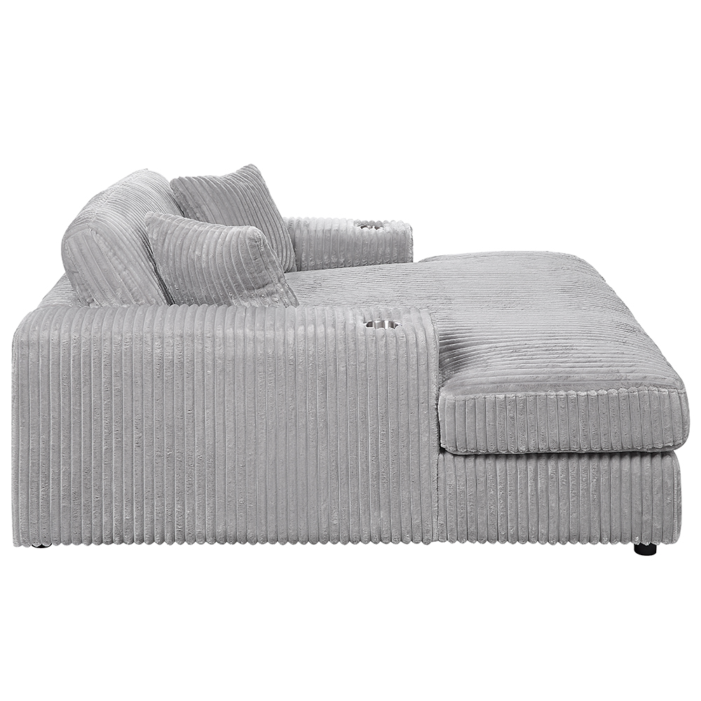 ACME Hilde Chaise with 2 Pillows - Beige Corduroy