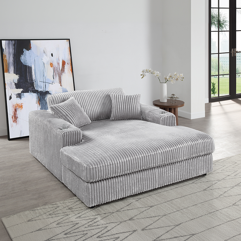 ACME Hilde Chaise with 2 Pillows - Beige Corduroy