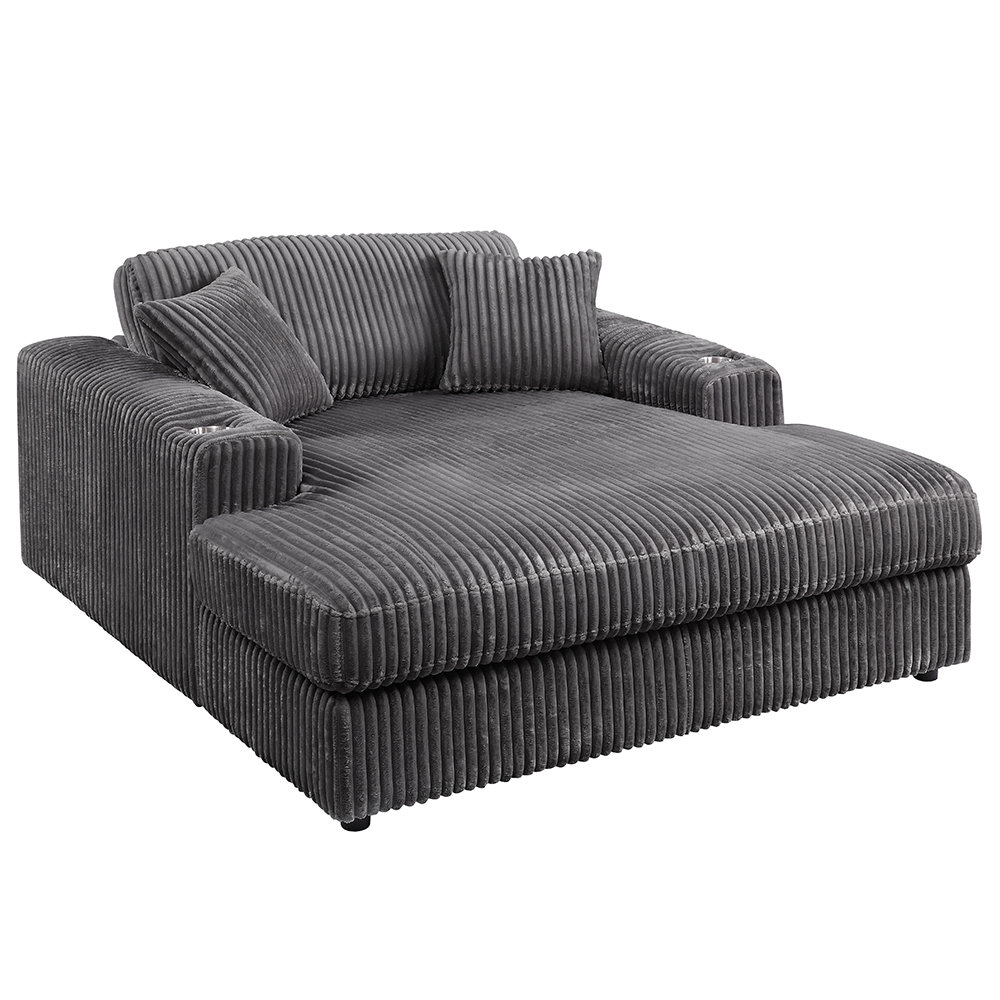 ACME Hilde Chaise with 2 Pillows - Gray Corduroy