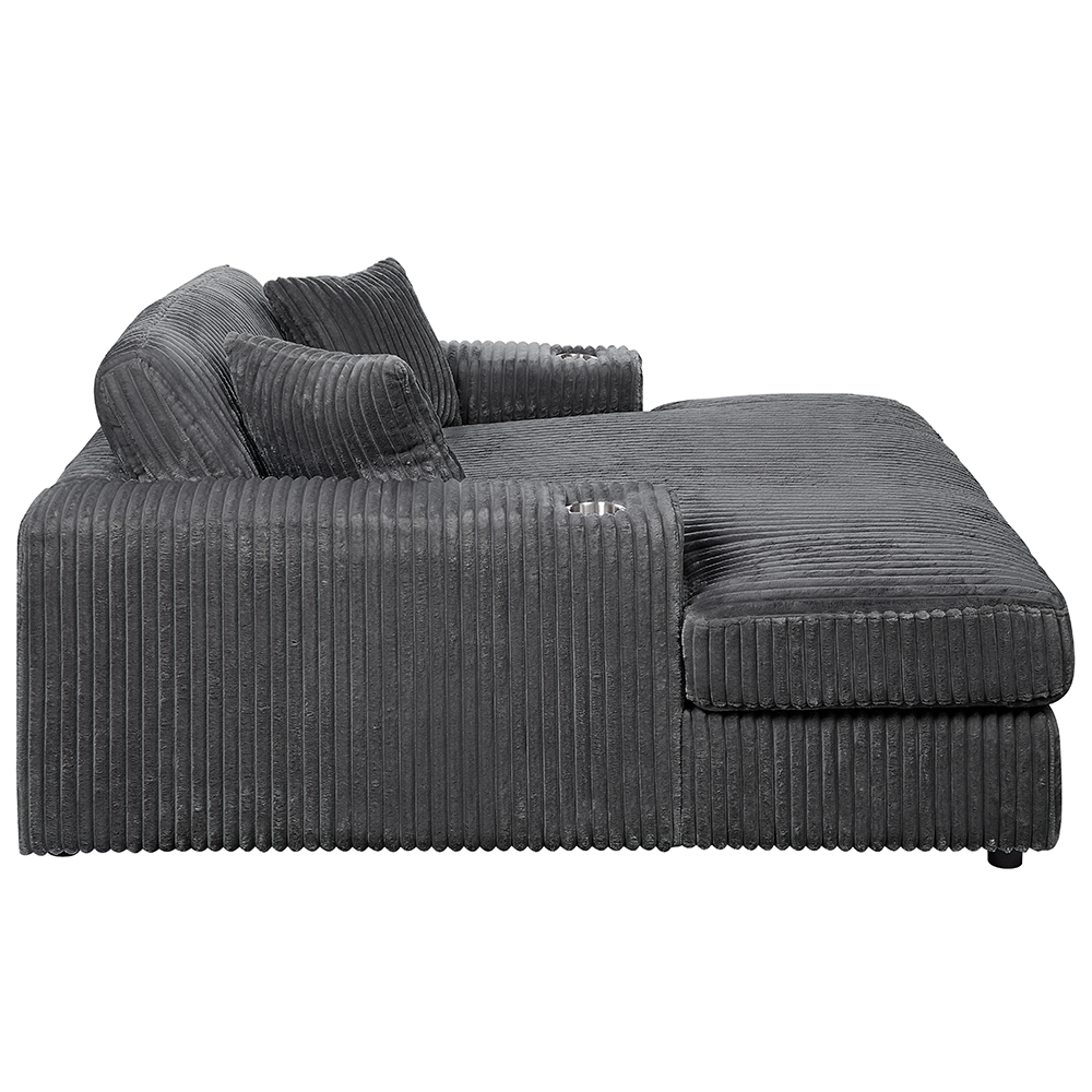 ACME Hilde Chaise with 2 Pillows - Gray Corduroy