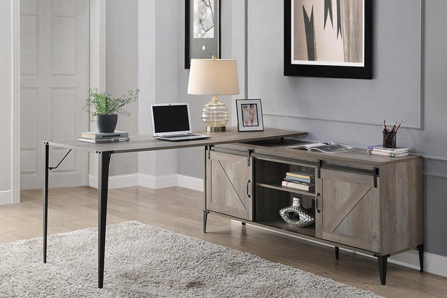 ACME Zakwani Writing Desk - Gray Oak and Black Finish OF00001