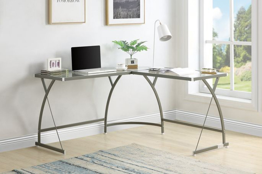 ACME Janison Computer Desk - Clear Glass and Silver Finish