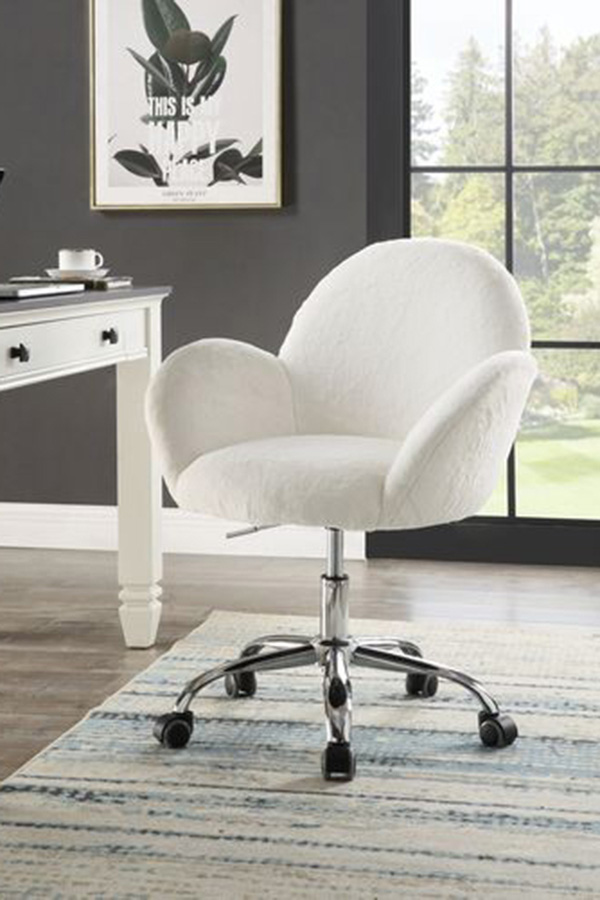ACME - Jago Office Chair in White Lapin/Chrome