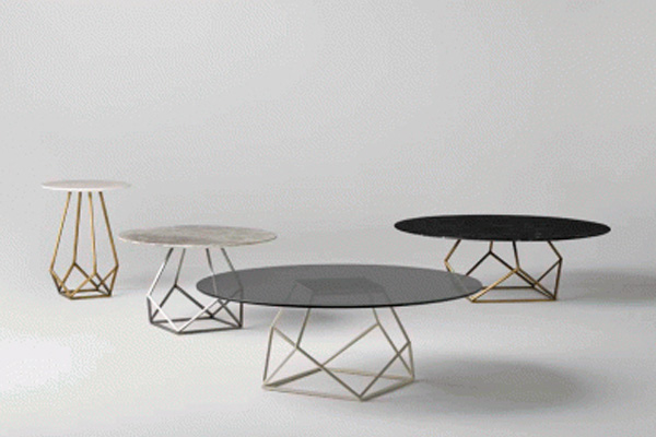 Alexandra - Annette Oval Coffee Table in Antique Nickel, Amsterdam Gray Marble