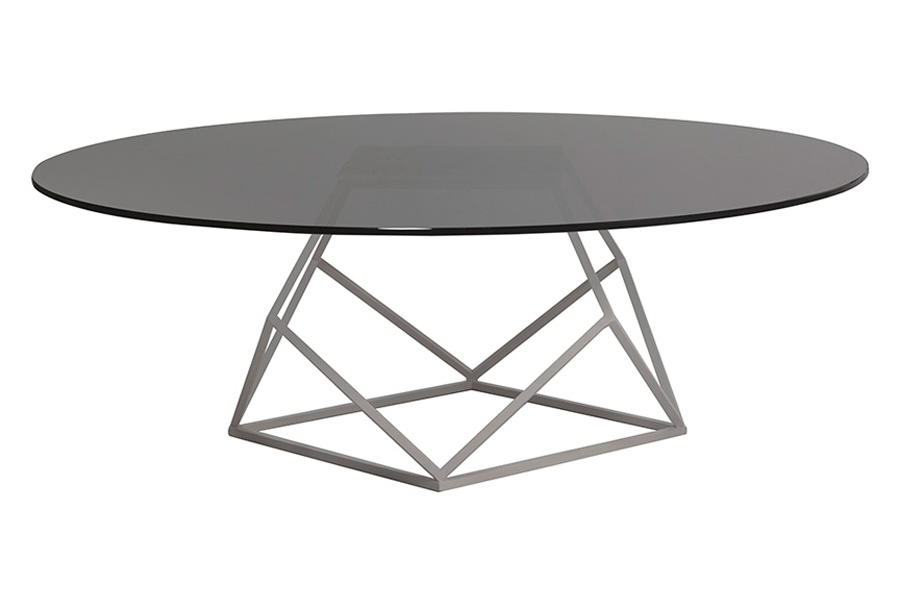 Alexandra - Annette Oval Coffee Table in Antique Nickel, Amsterdam Gray Marble