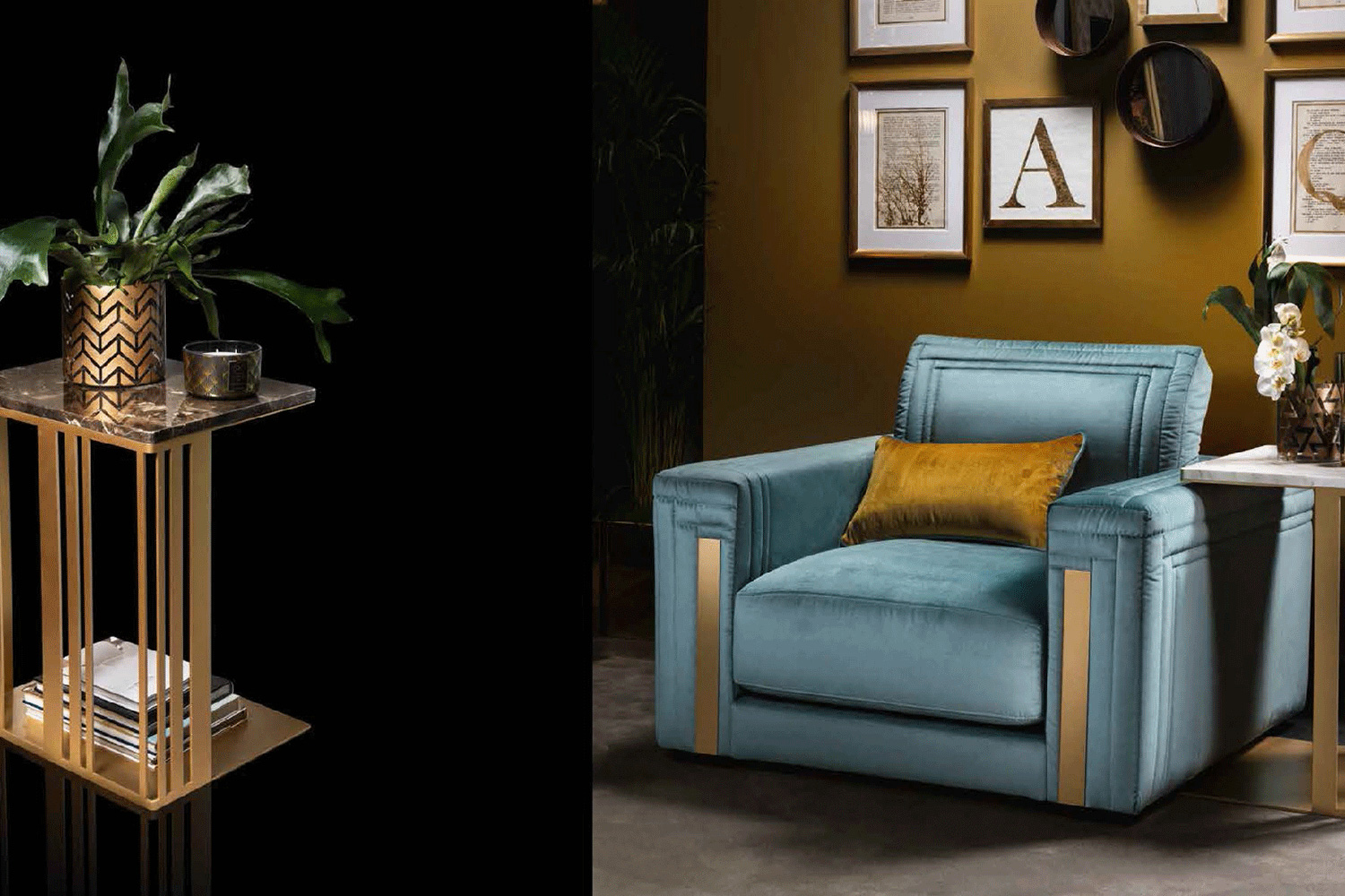 Arredoclassic Atmosfera Cushion - Blue/Gold, 50 x 30 cm