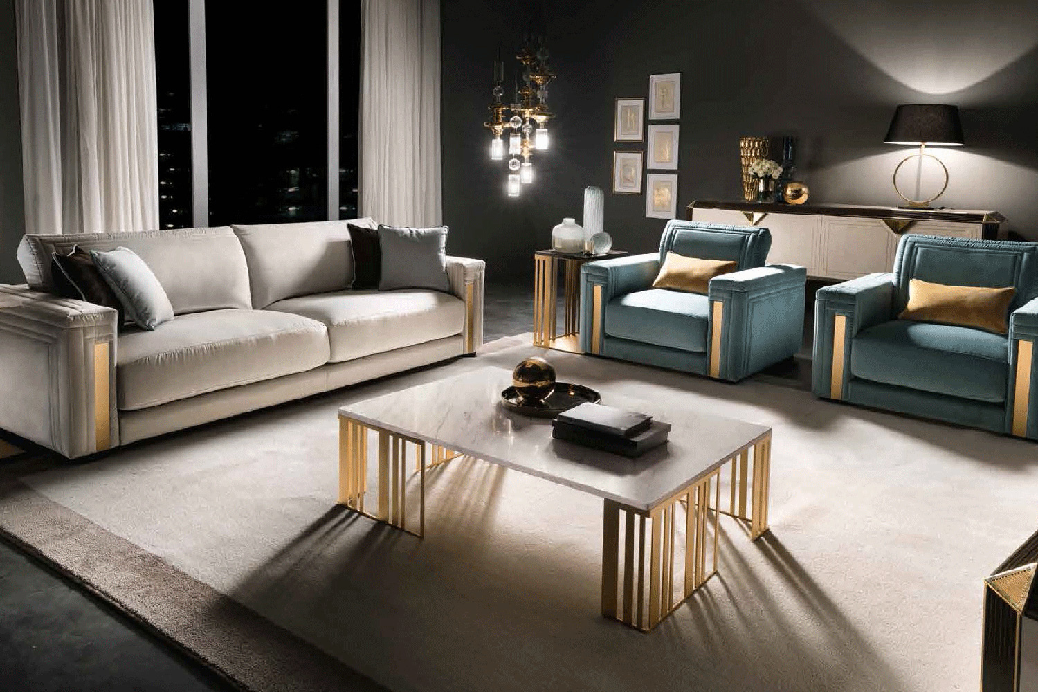 Arredoclassic Atmosfera Cushion - Blue/Gold, 50 x 30 cm