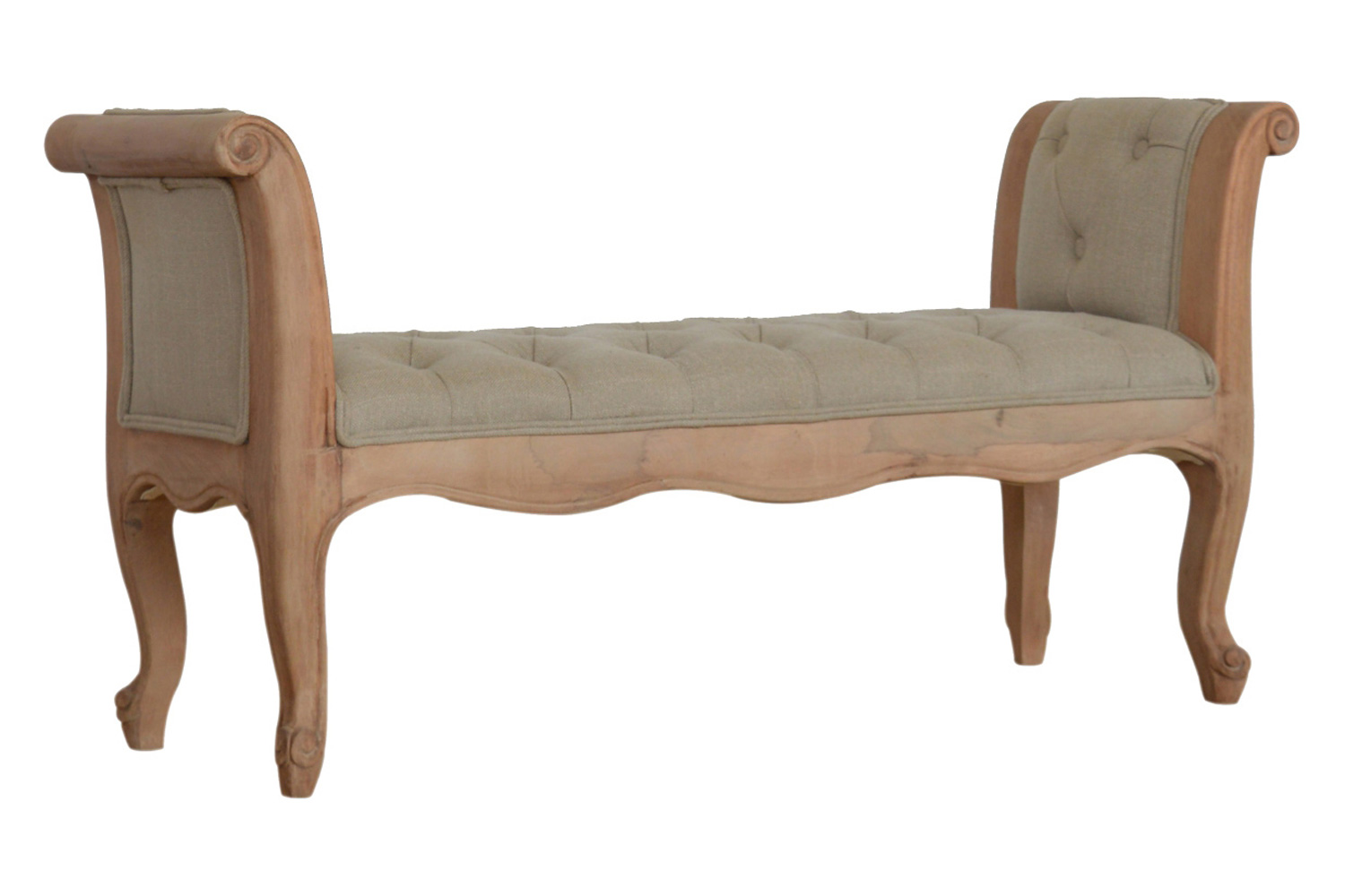 Artisan - Carved French Style Bench in Mud, Linen