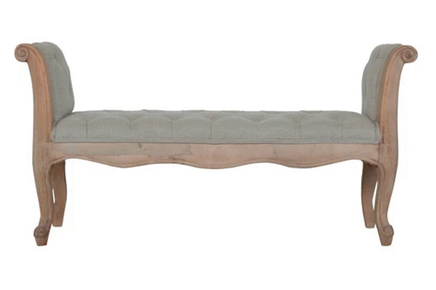 Artisan - Carved French Style Bench in Mud, Linen