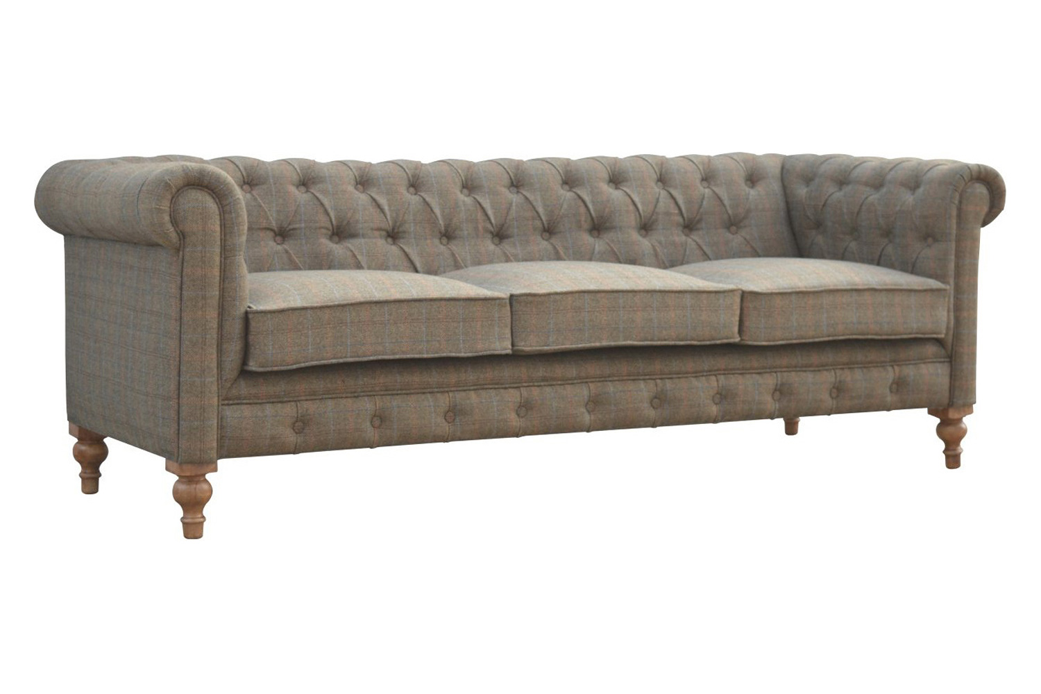 Artisan Chesterfield Sofa with 3 Seater - Gray, Multi Tweed