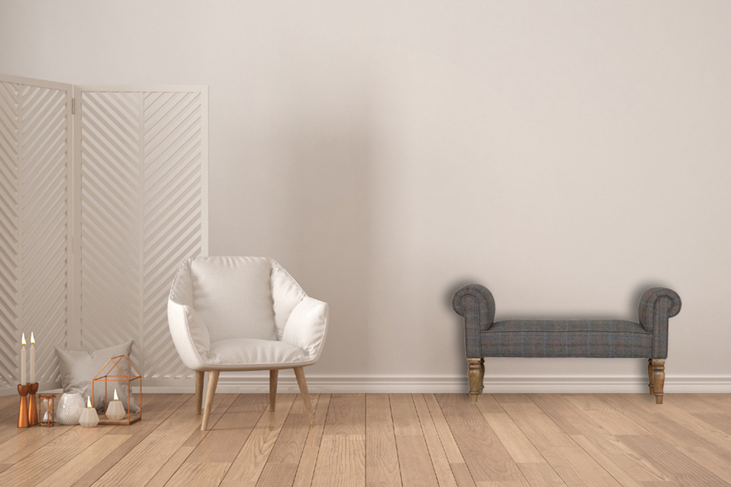 Artisan Bedroom Bench - Pewter, Multi Tweed