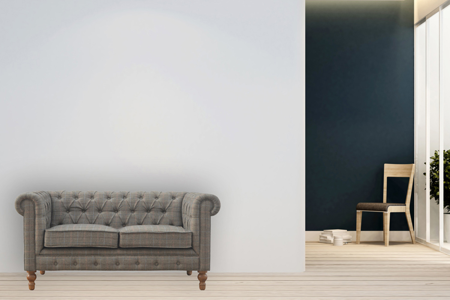 Artisan Chesterfield Sofa with 2 Seater - Gray, Multi Tweed
