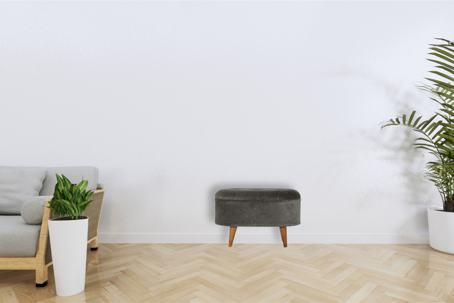 Artisan - Velvet Storage Footstool in Oblong Gray