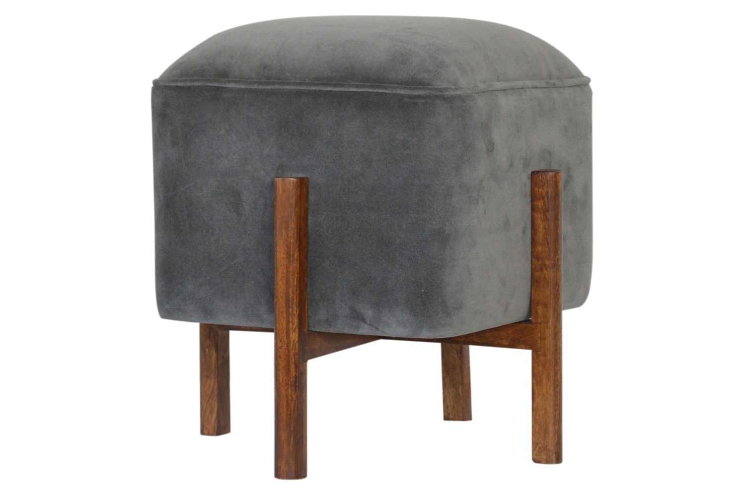 Artisan Footstool with Solid Wood Legs - Gray, Velvet