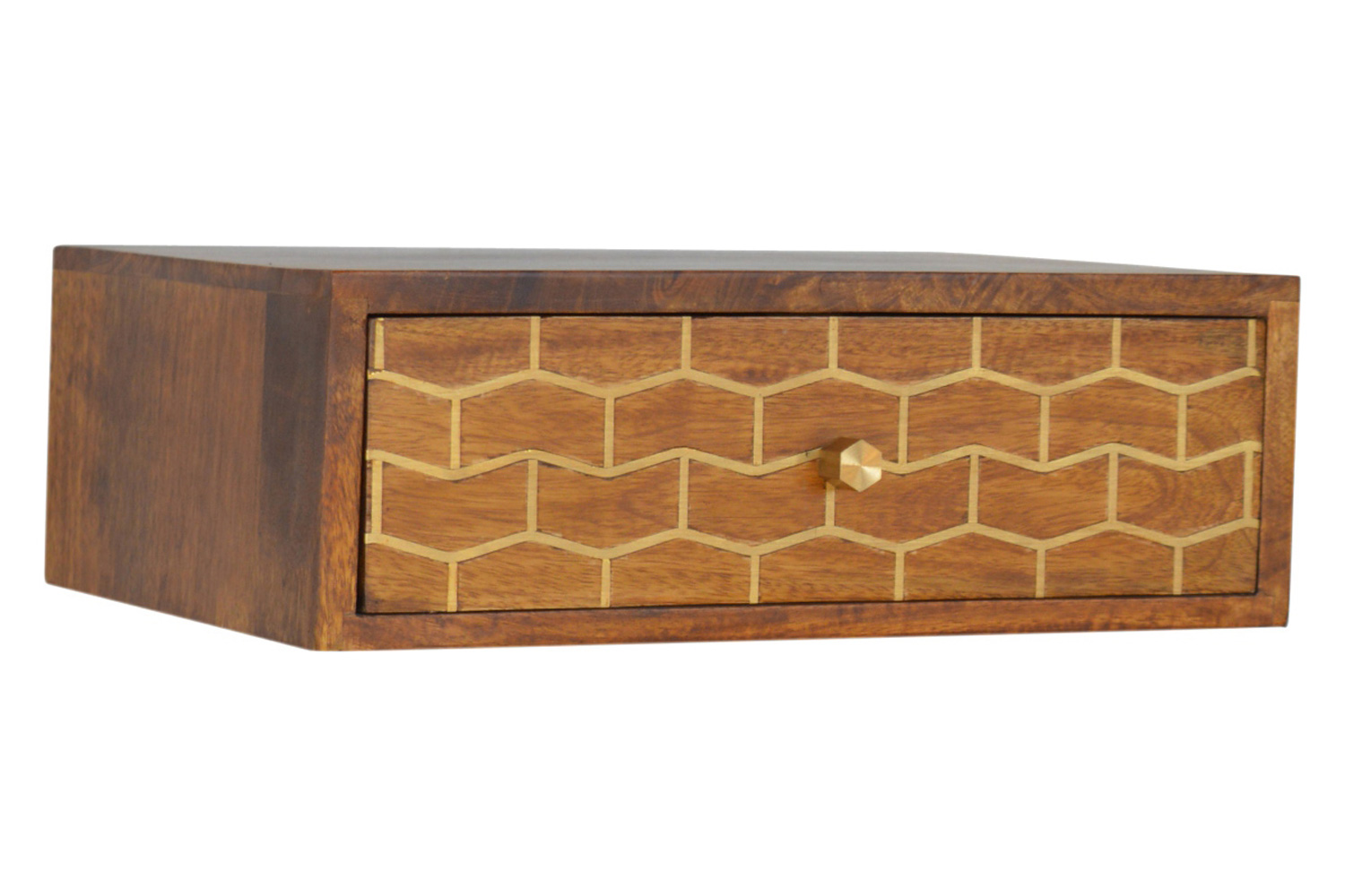 Artisan Wall Mounted Gold Art Pattern Chestnut Bedside