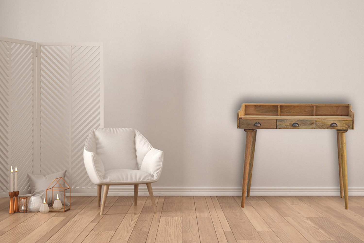 Artisan Nordic Style Gallery Back Writing Desk - Natural Oak-ish