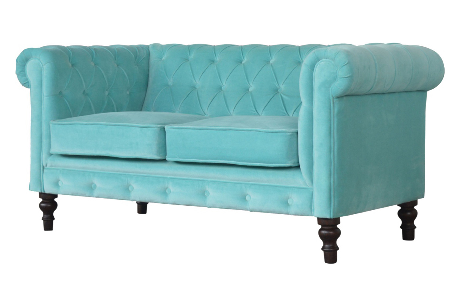 Artisan Chesterfield Sofa with 2 Seater - Aqua, Velvet