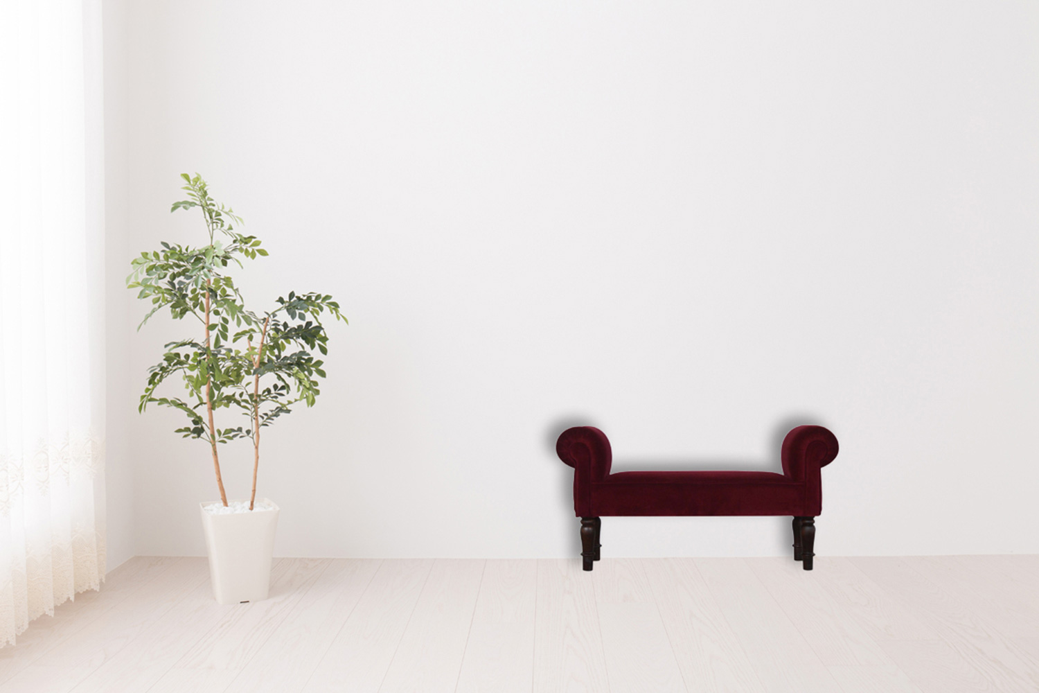 Artisan Bedroom Bench - Whine Red, Velvet