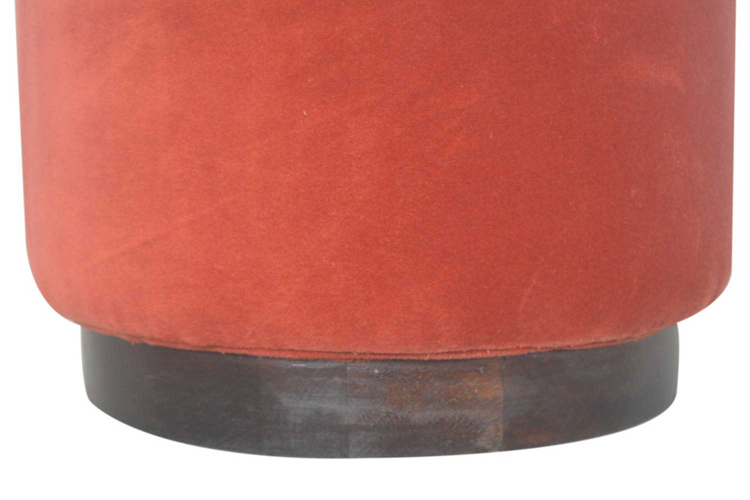 Artisan Footstool with Base - Velvet, Brick Red, Wooden