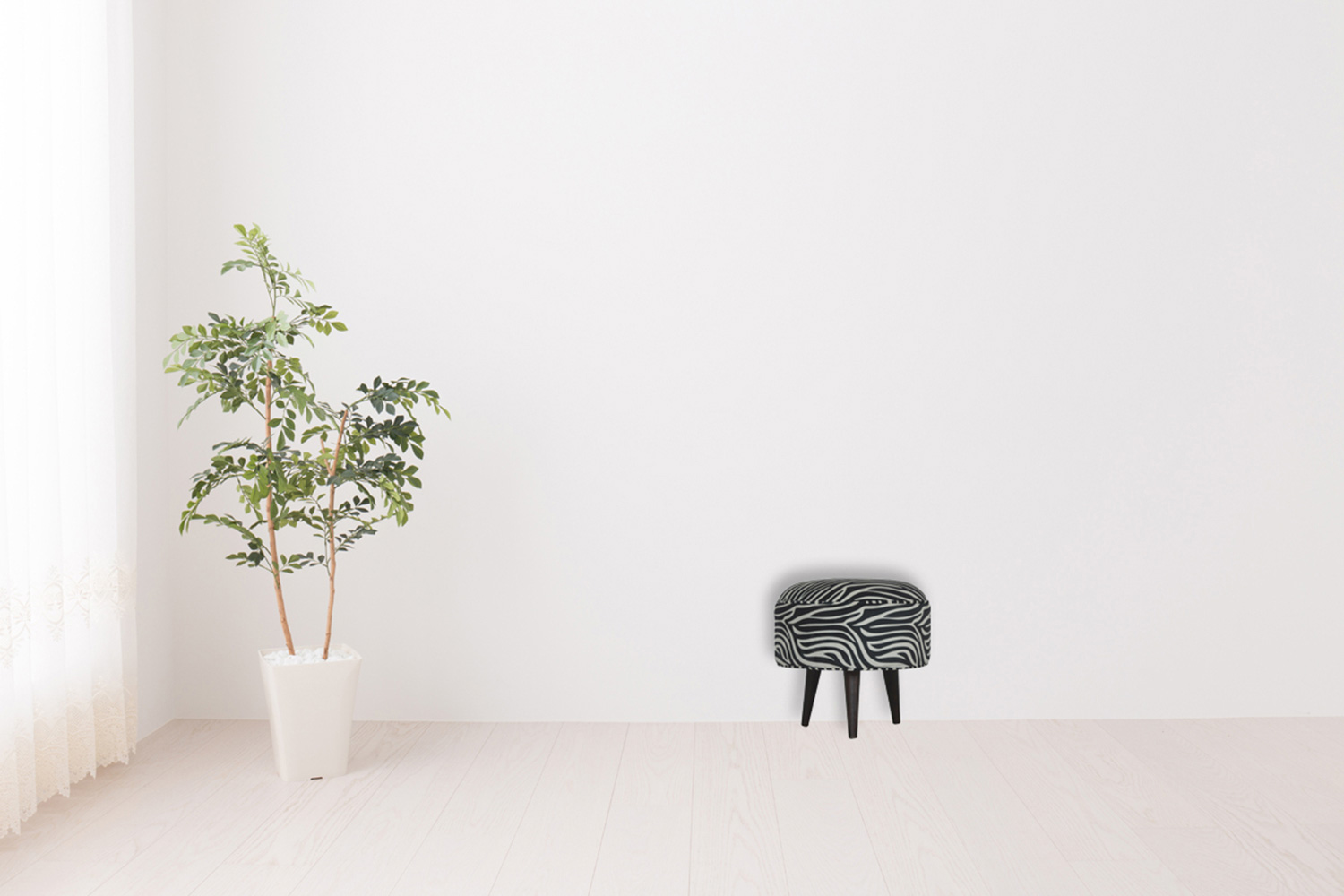 Artisan Nordic Style Footstool - Zebra, Fabric Velvet