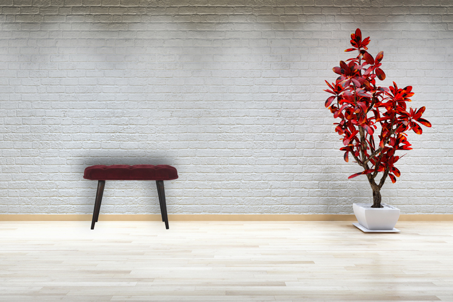 Artisan Deep Button Bench - Wine Red, Velvet