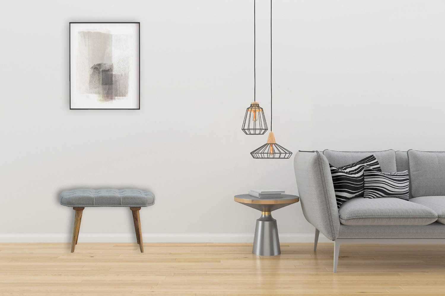 Artisan Deep Button Bench - Gray, Tweed