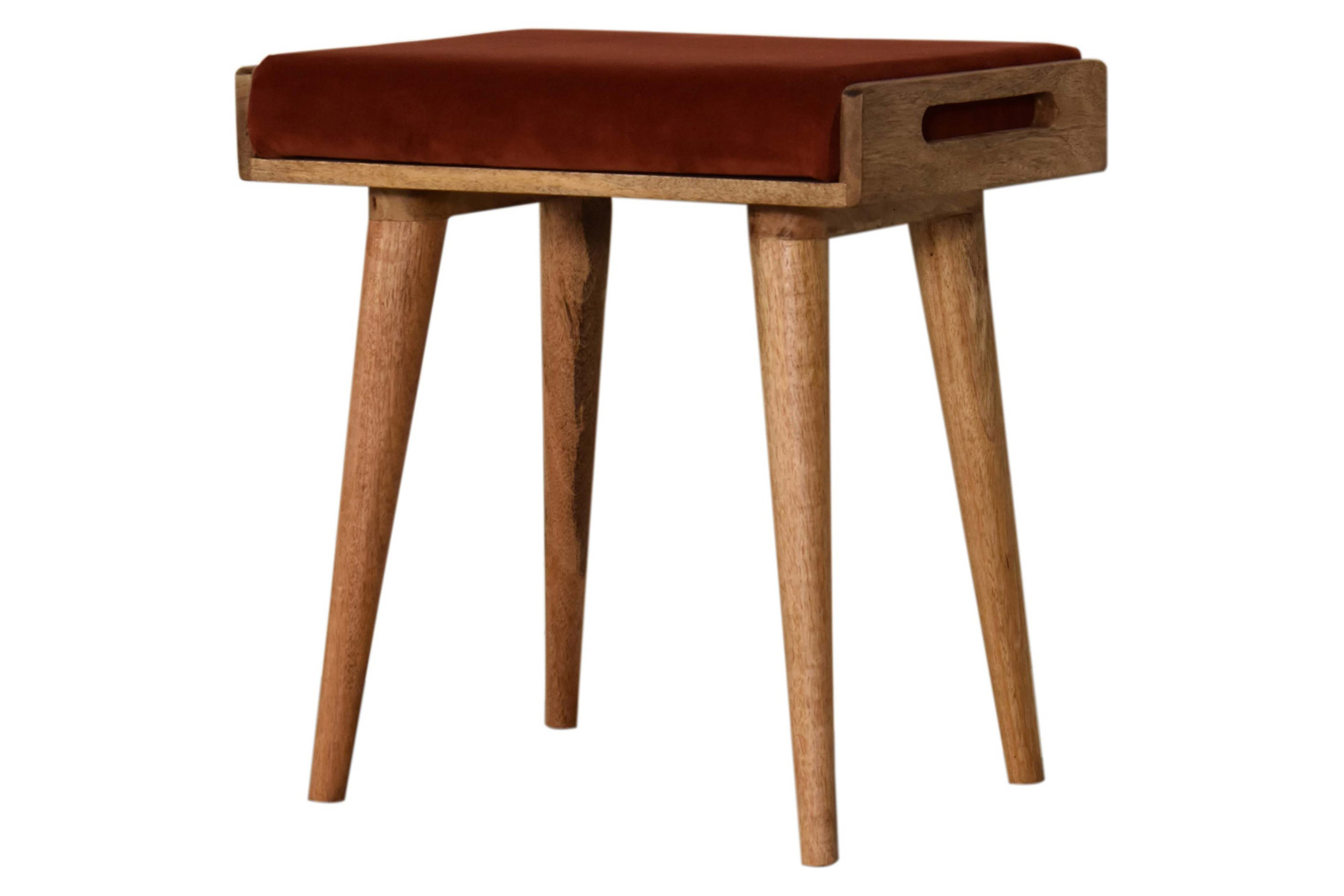 Artisan Tray Style Footstool - Velvet, Brick Red
