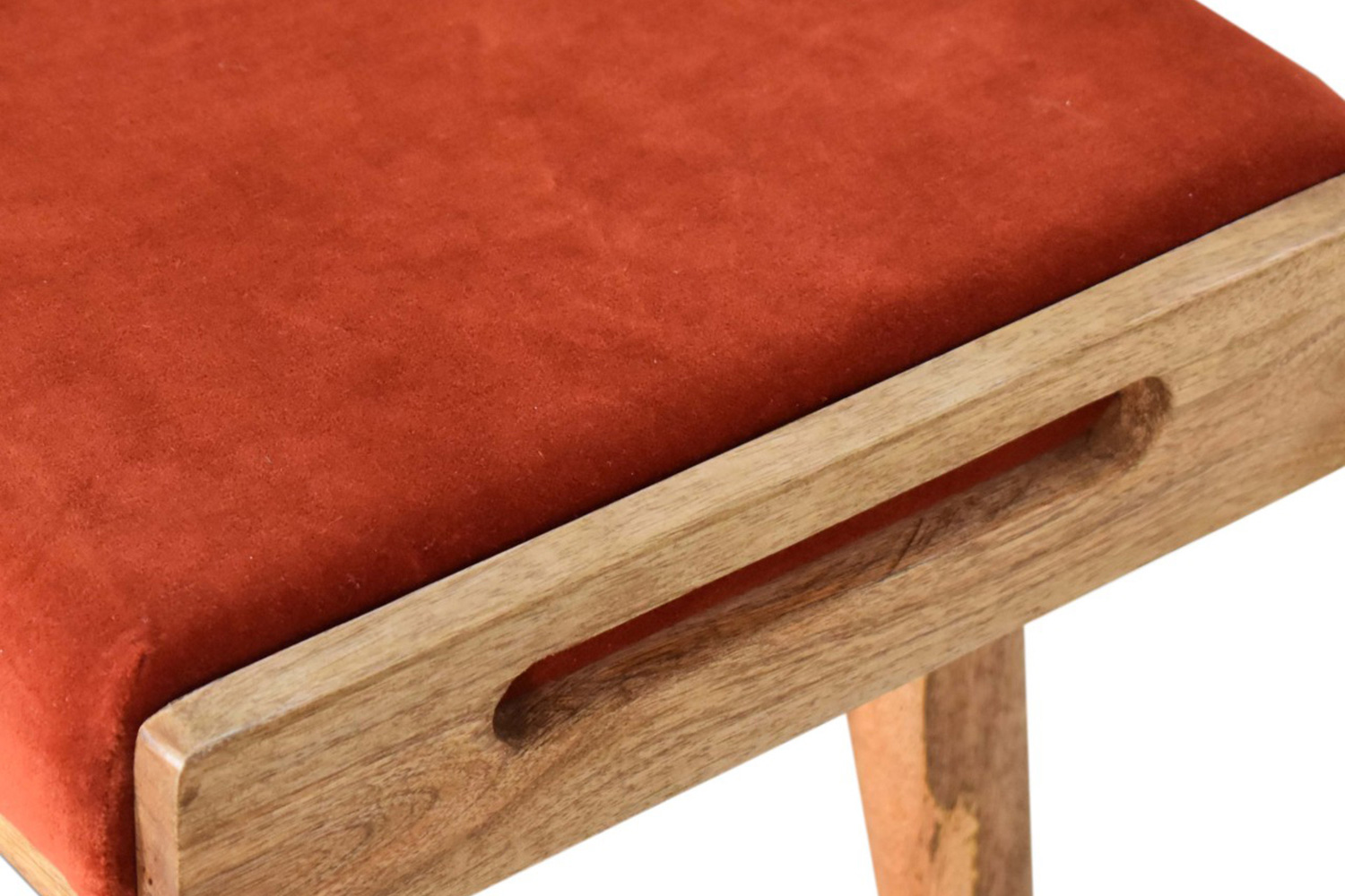 Artisan Tray Style Footstool - Velvet, Brick Red