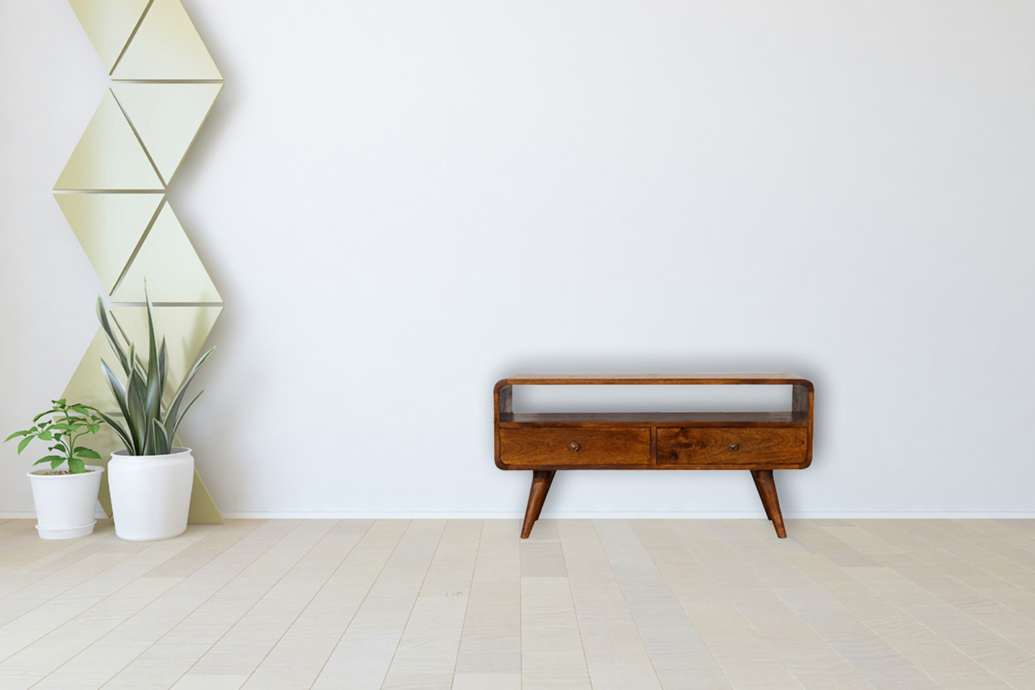 Artisan - Curved Media Unit with Cable Access in Chestnut