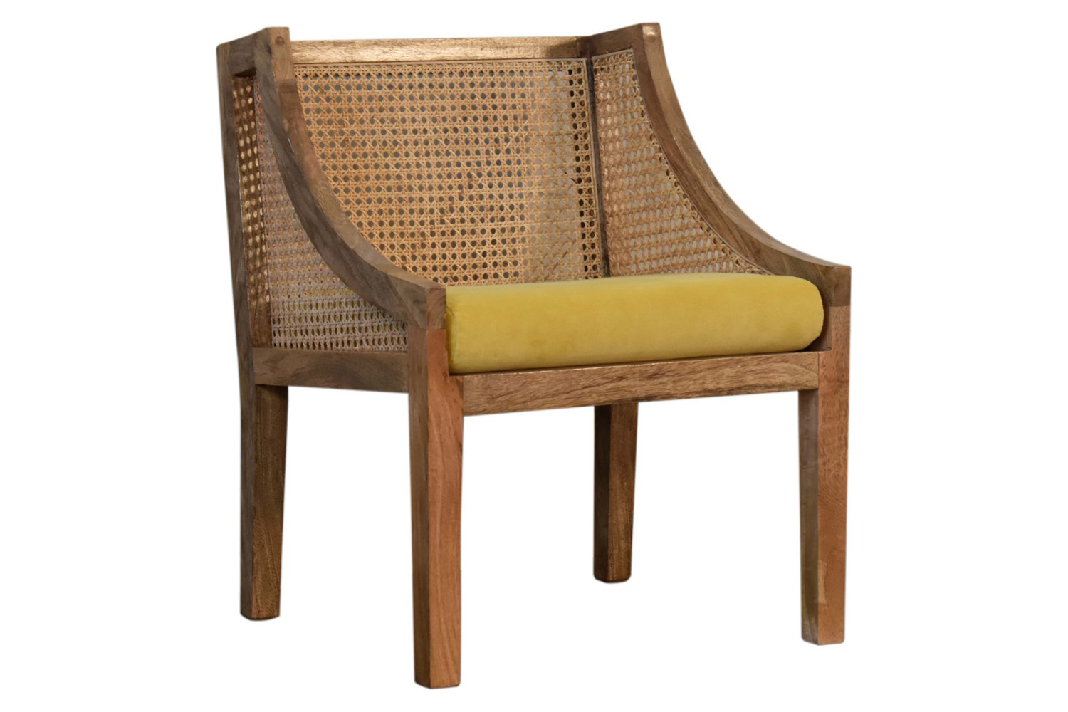 Artisan - Cotton Velvet Rattan Chair in Mustard, Retro