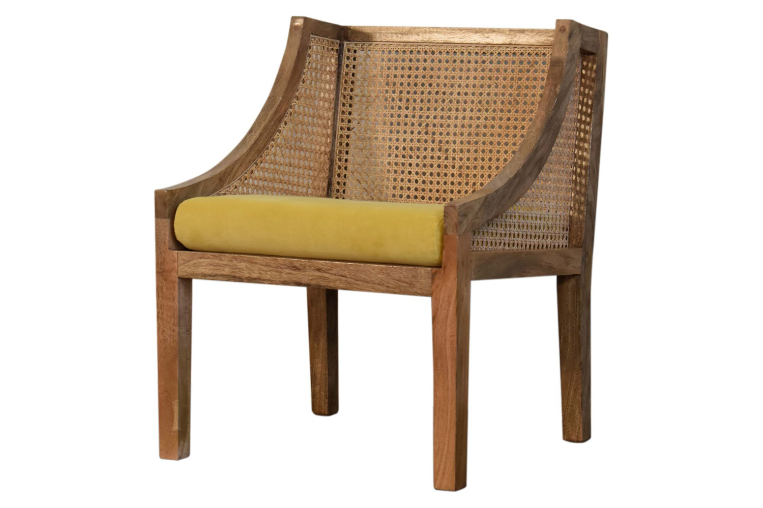 Artisan - Cotton Velvet Rattan Chair in Mustard, Retro