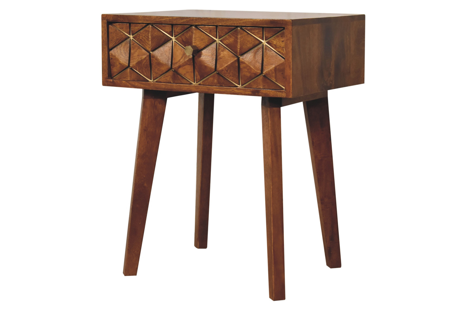 Artisan - Cubed Brass Inlay Bedside in Chestnut
