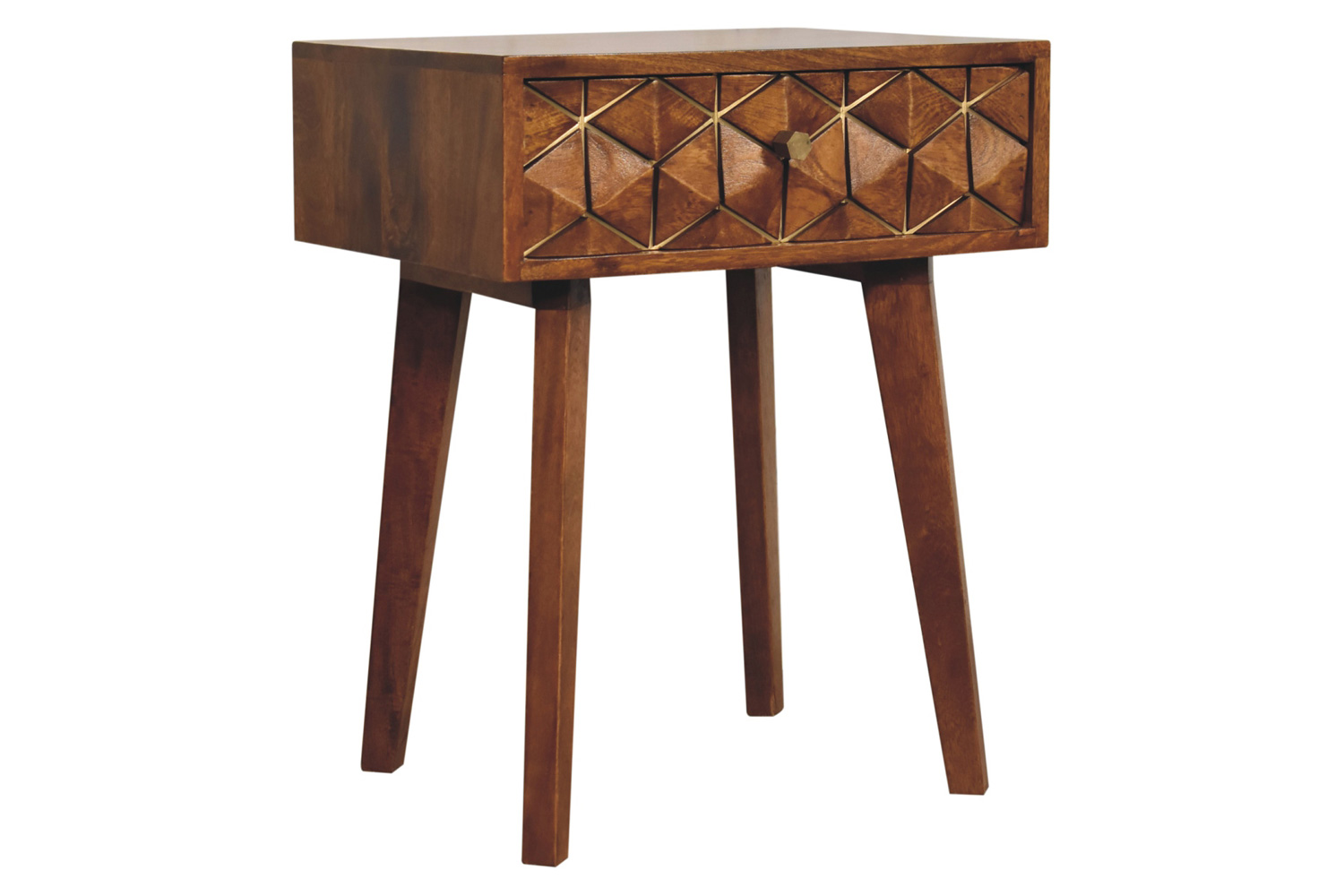 Artisan - Cubed Brass Inlay Bedside in Chestnut
